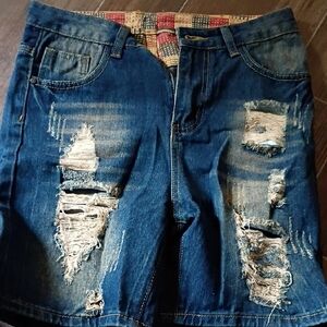SHEIN Blue Distressed Kids Shorts